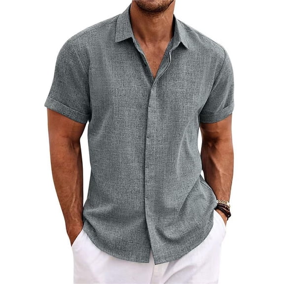 YATELLE Men's Linen Shirts Short Sleeve Casual Shirts Button Down Shirt for Men Beach Summer Wedding Shirt
