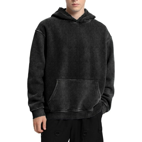 YATELLE Mens Hoodies Pullover Vintage Hooded Sweatshirt Washed Hoodie Oversized Heavyweight Streetwear Cotton Sweatshirt