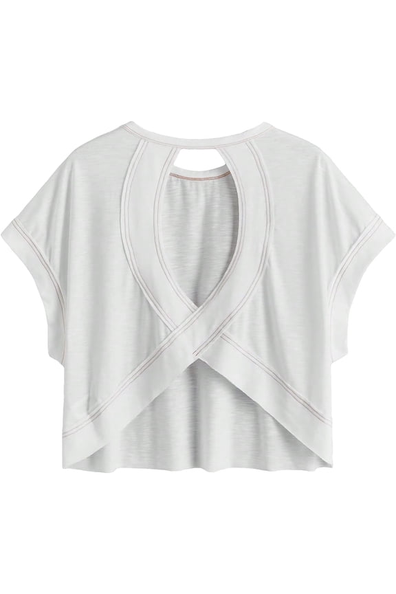 Open Back Tops for Women Criss Cross Cut Out Tee Backless Casual Short Sleeve Round Neck T Shirt