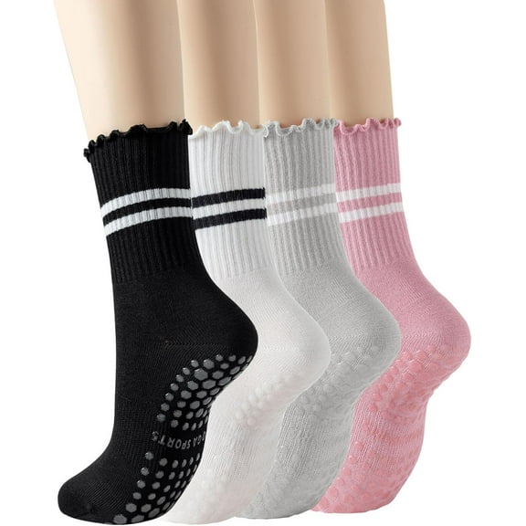 YATELLE Pilates Socks for Women Cute Ruffle Yoga Socks Athletic Crew Grip Sticky Socks Workout