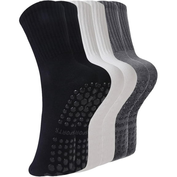 YATELLE Pilates Socks with Grips for Women Yoga Socks 3 Pairs Womens Ballet Barre Hospital Gym Athletic Socks