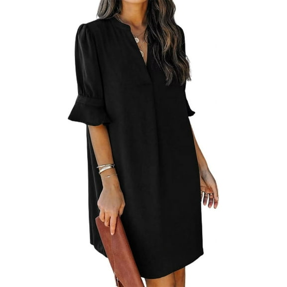 YATELLE Summer Dresses for Women V Neck Ruffle Short Sleeve Casual Shift Dress