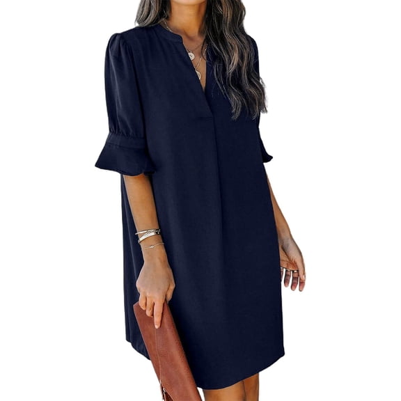 YATELLE Summer Dresses for Women V Neck Ruffle Short Sleeve Casual Shift Dress