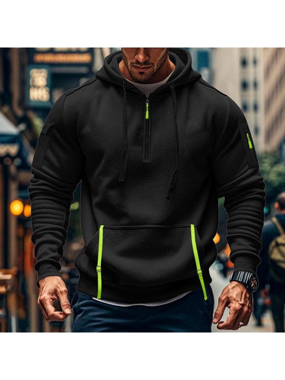 Tactical Hoodies for Men Quarter Zip Pullover Men Vintage Workout Hoodies with Pockets Military Tactical Sweatshirt