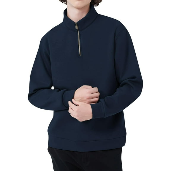 YATELLE Thermal Shirts for Men Fleece Half Zip Hoodie Pullover Rice Sweater Men's Long Sleeved Top No Ironing Warm Red