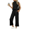 thumbnail image 1 of YATELLE Two Piece Sets for Women Summer Outfits Lounge Sets Mock Neck Tops Wide Leg Crop Pants Vacation Travel Outfits, 1 of 6