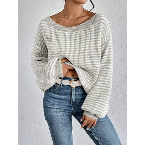 YATELLE Women Off Shoulder Sweater Long Sleeve Knit Sweater Loose Pullover Jumper Tops