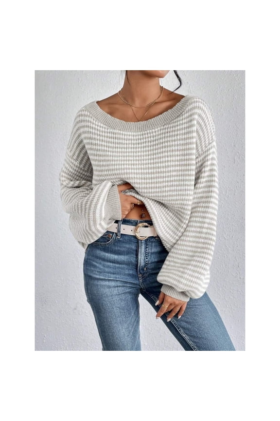 Women Off Shoulder Sweater Long Sleeve Knit Sweater Loose Pullover Jumper Tops