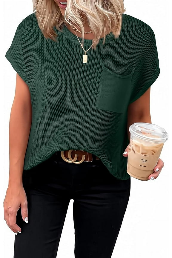 Women's Casual Short Sleeve Loose Tunic Tops Lightweight Knit Spring Pullover Sweater Blouses