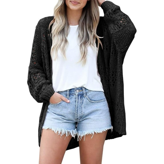 YATELLE Womens Crochet Cardigan Sweater Kimonos Boho Solid Color Oversized Fall Open Front Outwear