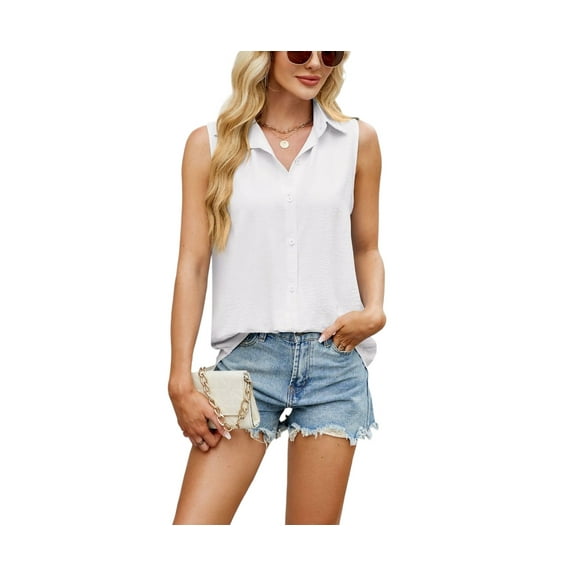 YATELLE Womens Sleeveless Button Down Shirt Tops V Neck Business Casual Collared Blouses Tank Top