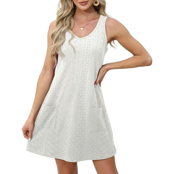 YATELLE Womens Summer Dresses Loose V Neck Sleeveless Sundresses Swimsuit Coverup with Pockets Floral/Plain/Eyelet