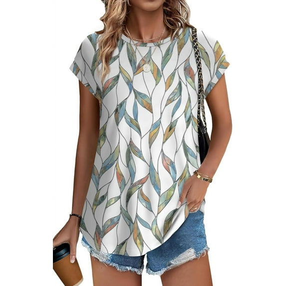 YATELLE Womens Tops Short Sleeve Shirts Blouses for Women Dressy Casual Cap Sleeve Tops with Curved Hem