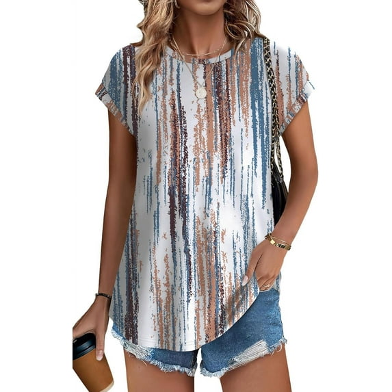 YATELLE Womens Tops Short Sleeve Shirts Blouses for Women Dressy Casual Cap Sleeve Tops with Curved Hem