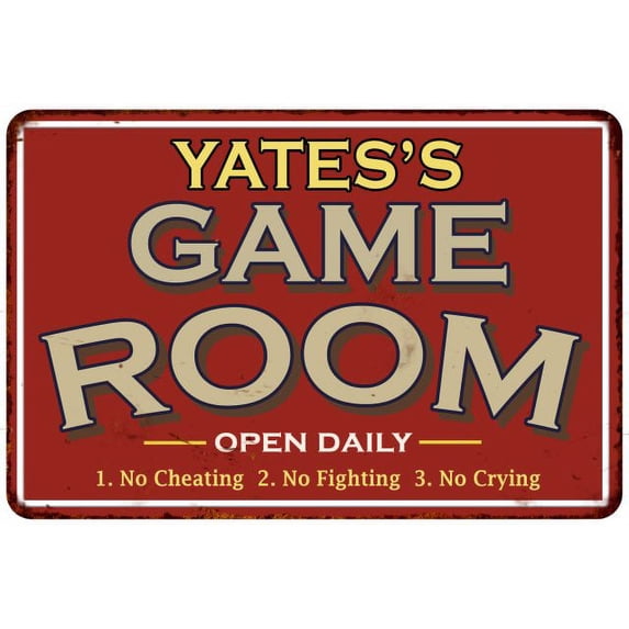 YATES'S Game Room Sign Vintage Look 8 x 12 Matte Finish Metal 108120001499
