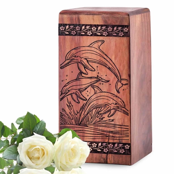 Dolphin Urn - Wooden Dolphin Theme Urns For Mom Ashes Keepsake - Cremation Urns For Dad - Memorial Tribute Keepsake Urn - 10Inch, Large Size - Single 1Pcs