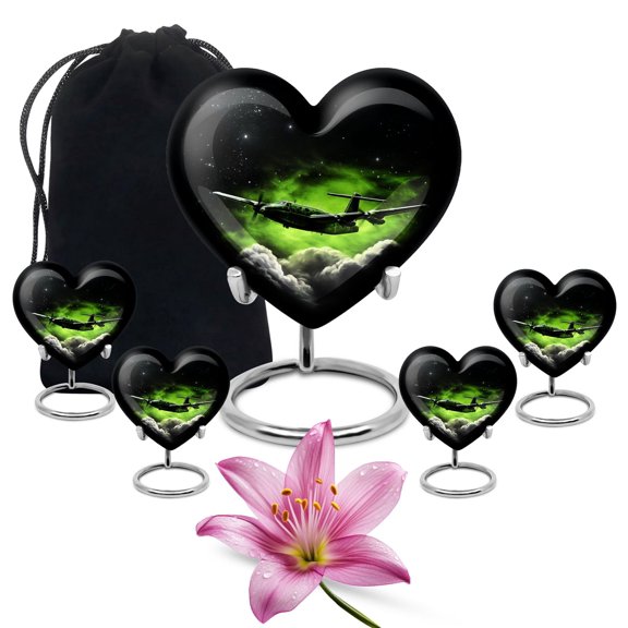 YATHABHISA Airplanes Adult Cremation Funeral Urn for Human Ashes, Keepsake Memorial Gift, Beautiful Handcrafted Small Urns for Ash Container, Combo, 1 Large 10 Inch & 2 Mini 3 Inch