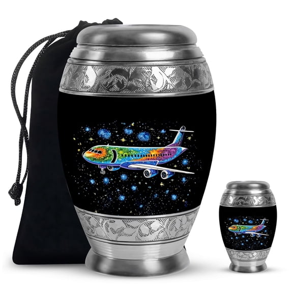 YATHABHISA Airplanes Funeral and Memorial Urns for Human Ashes, Airplanes Keepsake Urn for Ash, Adult Funeral Urn Handcrafted, Memorial Gift, Combo, 10 Inch Large & 3 Inch Small