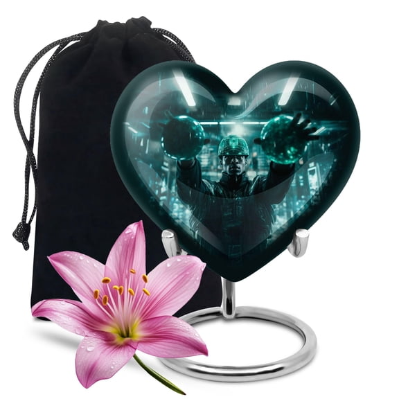 YATHABHISA Aliens Heart Shape Urns with Lid - Funeral Ash Urn for Human Ashes Adult Male/ Female - Memorial Ashes Keepsake Urn for Mom/Dad - 10inch, Large Size with Velvet Bag - 1pcs