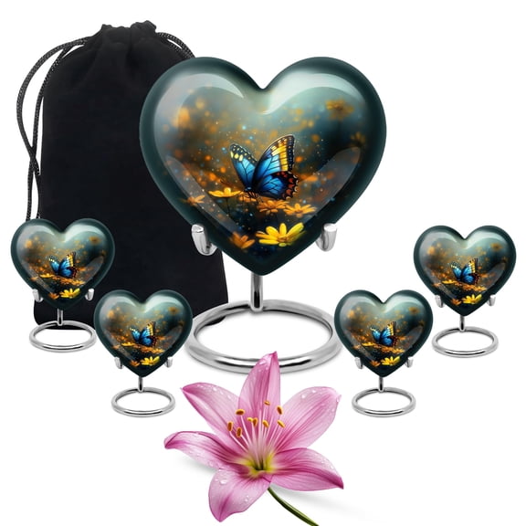 YATHABHISA Butterfly Urn for Ash, Memorial Keepsake & Decorative Urns Ashes Container, Burial & Funeral Human, Best Memorial & Thoughtful Gift for Men & Women, Combo (1Pc 10 Inch & 4Pcs 3 Inch)