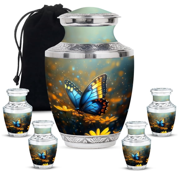 YATHABHISA Butterfly Urn for Ash, Memorial Keepsake & Decorative Urns Ashes, Funeral Human Remains, Best Memorial Gift for Male & Female, Combo (1Pc 10 Inch & 4Pcs 3 Inch)