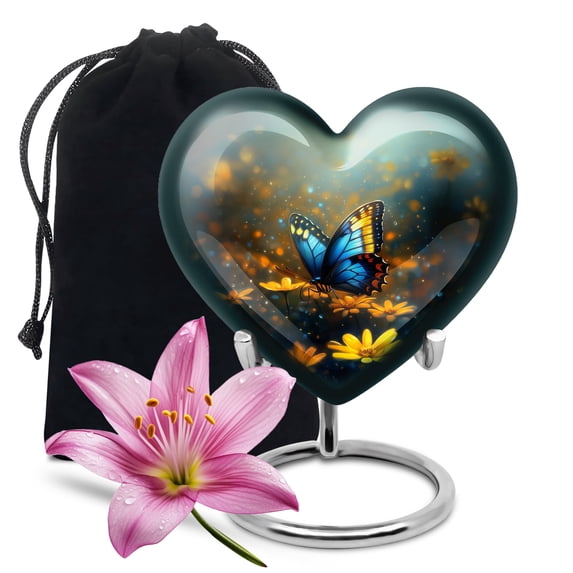 YATHABHISA Butterfly Urns for Ashes, Funeral Ash Urn, Heart Urn, Keepsake Cremation, Burial Cremated Remains, Decorative for Human, Memorial Gfit for Men & Women, Large, 10 Inch