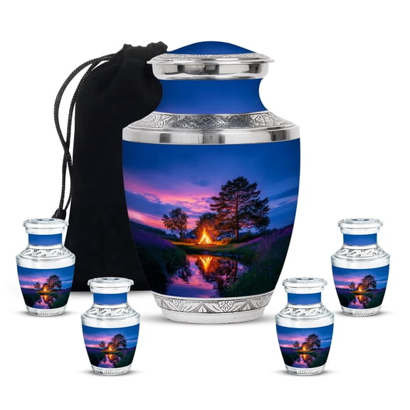 YATHABHISA Campfire Adult Cremation Funeral Urn for Human Ashes, Keepsake Memorial Gift, Beautiful Handcrafted Small Urns for Ash Container, Combo, 1 Large 10 Inch & 2 Mini 3 Inch