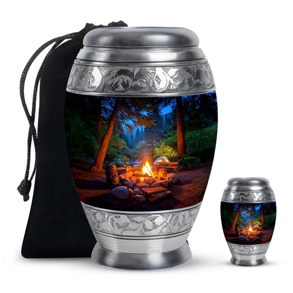 YATHABHISA Campfire Funeral and Memorial Urns for Human Ashes, Campfire Keepsake Urn for Ash, Adult Funeral Urn Handcrafted, Memorial Gift, Combo, 10 Inch Large & 3 Inch Small