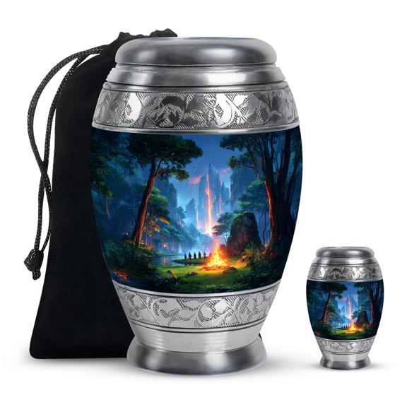 YATHABHISA Campfire Funeral Urns for Ashes, Campfire Keepsake Urn for Ash, Adult Urn Handcrafted, Memorial Gift for Men & Women, Combo, 10 Inch Large & 3 Inch Small