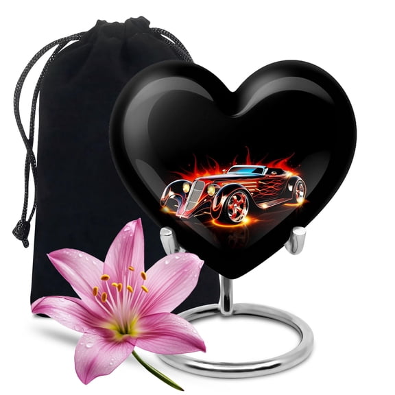 YATHABHISA Car Theme Heart Urn for Ashes, Large Urns for Human Ash, Funeral & Burial Cremation for Adult Remains, Memorial Gift, 10 Inch