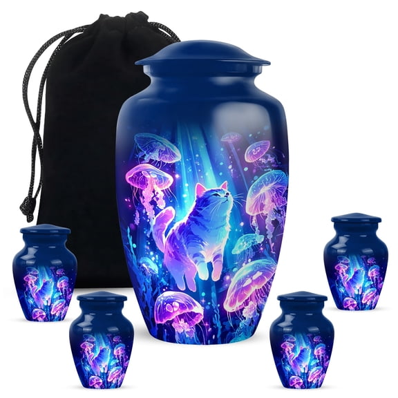 YATHABHISA Cat Adult Cremation Funeral Urn for Human Ashes, Keepsake Memorial Gift for Father & Mother, Beautiful Handcrafted Small Urns for Ash, Combo, 1 Large 10 Inch & 2 Mini 3 Inch