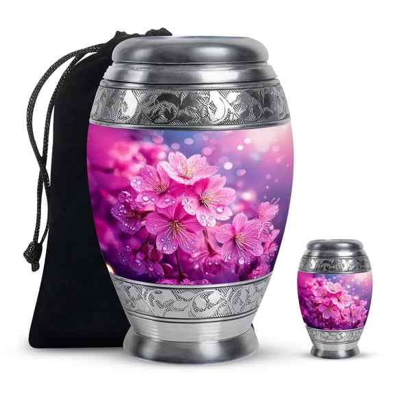 YATHABHISA Cherry Blossom Ash Holder, Cremation Urn for Mom and Dad, Mini Keepsake Urns for Human Ashes, Small Keepsakes Urns for Parents, Combo, 10 Inch Large & 3 Inch Small