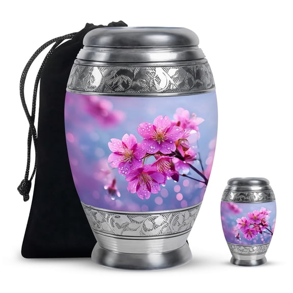 YATHABHISA Cherry Blossom Ash Holder for Mom and Dad, Cremation Urn for Loved Once, Funeral & Burial Urn for Family, Small Urns for Parents, Combo, 10 Inch Large & 3 Inch Small