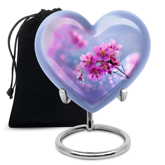 YATHABHISA Cherry Blossom Heart Shaped Urn for Ashes, Large Cremation Urns for Human Ash, Funeral & Burial for Adult, Decorative Gift for Female, 10 Inch
