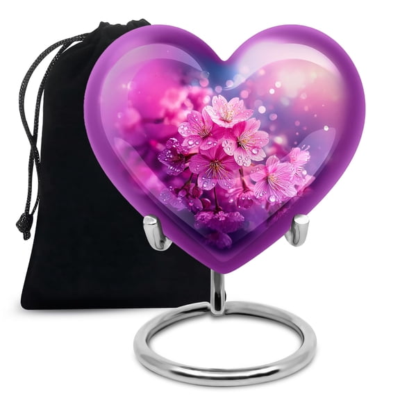 YATHABHISA Cherry Blossom Heart Urn for Ashes, Large Urns for Human Ash, Funeral & Burial Cremation for Adult, Memorial Gift for Mother, 10 Inch