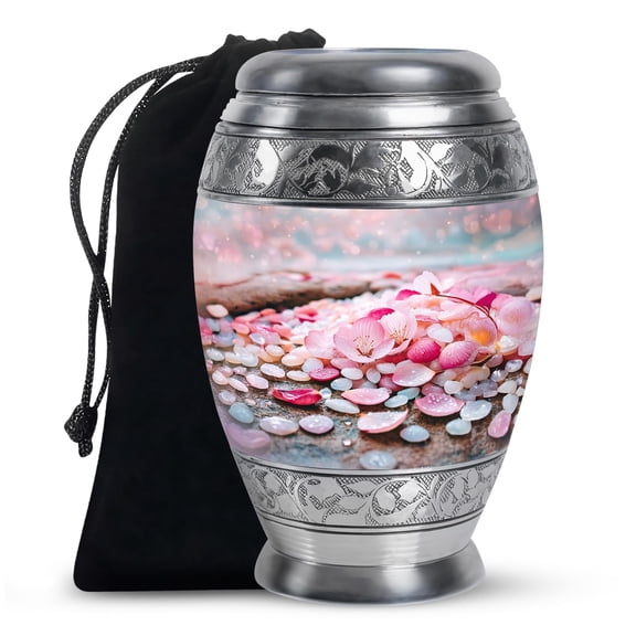 YATHABHISA Cherry Blossom Urn for Ashes Adult Male and Female, Cremation Urns for Human Ash, Burial Urn for Cremated Remains, Memorial Gifts for Family, Handcrafted Urns, 6 Inch Large