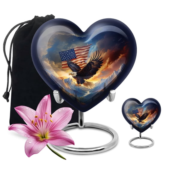 YATHABHISA Cremation Urn Heart for Ashes, Heart Shaped Urn for Ash Adult Human Remains, Memorial Gift Combo for Male & Female, Handcrafted, Navy Blue, Combo (10 Inch & 3 Inch Mini)
