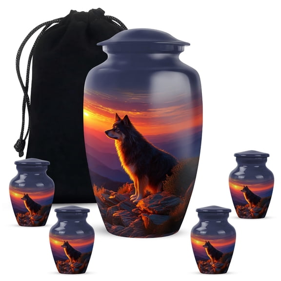 YATHABHISA Cremation Urns for Dogs, Pet Ashes Container, Decorative for Funeral & Burial, Memorial Gift for Father & Mother, Combo, Dark Blue (10 Inch & 3 Inch Mini Set of 3)
