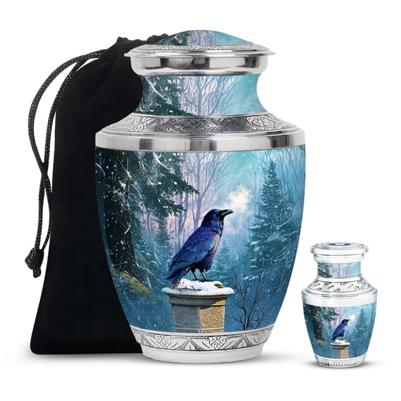 YATHABHISA Crow Cremation & Funeral Urn, Mini Decorative Ash Container for Husband & Wife, Small Keepsake Urns, Burial Urn for Human Ashes, Handcrafted Memorial Urns, 10 & 3 Inch