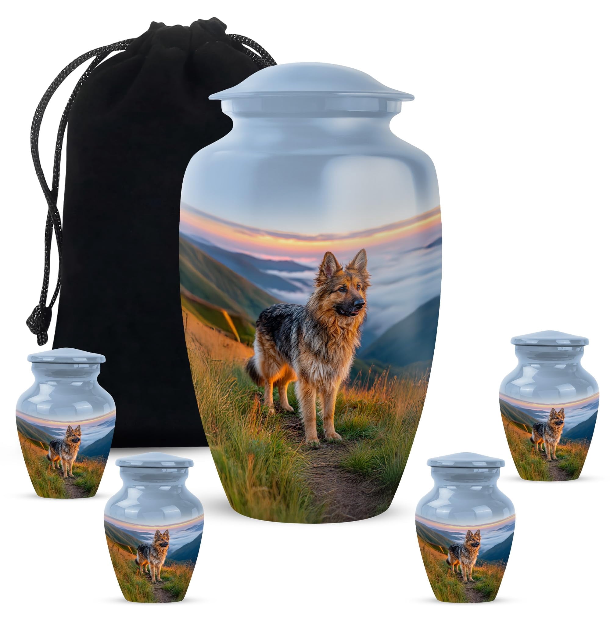 YATHABHISA Dog Cremation Urn Ash, Keepsake Pet Urns for Dogs, Decorative for Funeral & Burial, Memorial Gift for Men & Women, Combo, Blue (10 Inch & 3 Inch Mini Set of 3)
