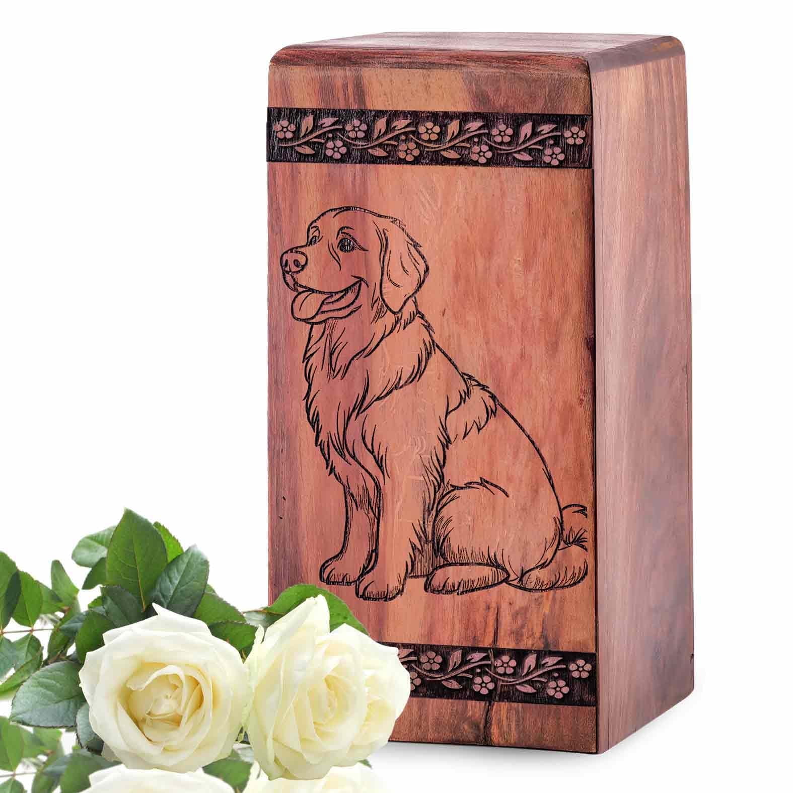 YATHABHISA Dog Themed Handcrafted Wooden Urn for Ashes Adult Male – Large Cremation Urns for Human Ashes Adult Man & Women – Memorial Funeral Wood Urn - Keepsake for Pet Ash - 10inch