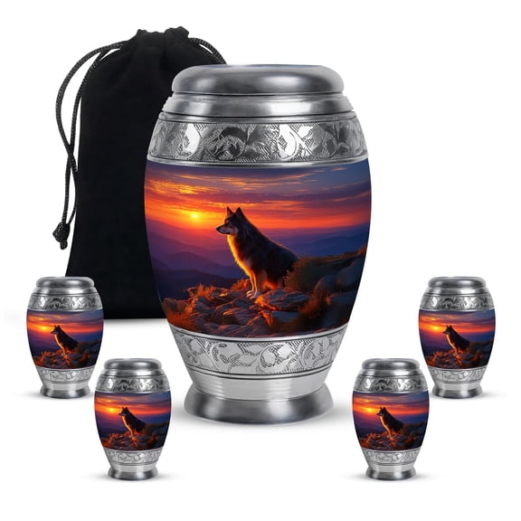 YATHABHISA Dog Urn for Human Ashes, Decorative Funeral Container 10 Inch Large & 3 Inch Mini Memorial Keepsake Urns Set of 3, Adult Cremation Jar Dark Blue