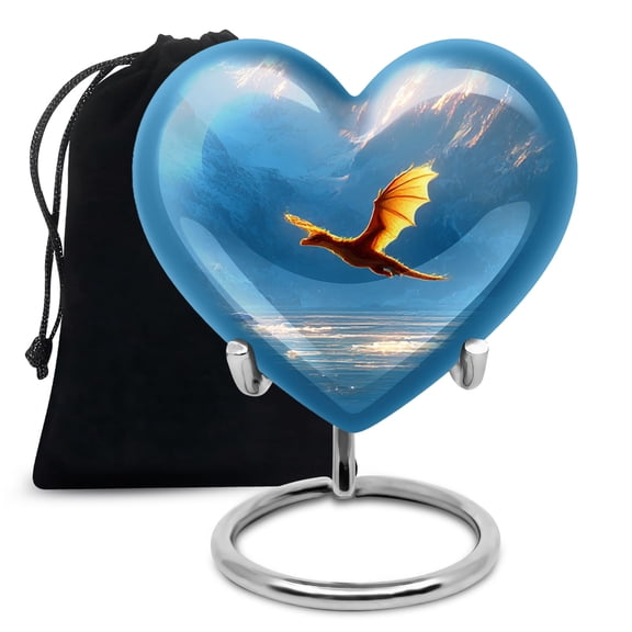YATHABHISA Dragon Heart Shaped Urn for Ashes, Large Urns for Human Ash, Funeral & Burial Cremation for Adult Remains, Memorial Gift, Blue, 10 Inch