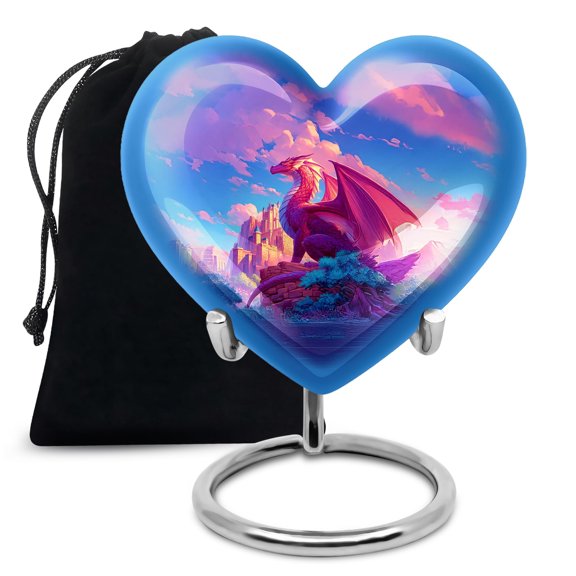 YATHABHISA Dragon Heart Urn for Ashes, Large Cremation Urns for Human Ash, Funeral & Burial for Adult, Decorative Gift for Mother, Blue, 10 Inch