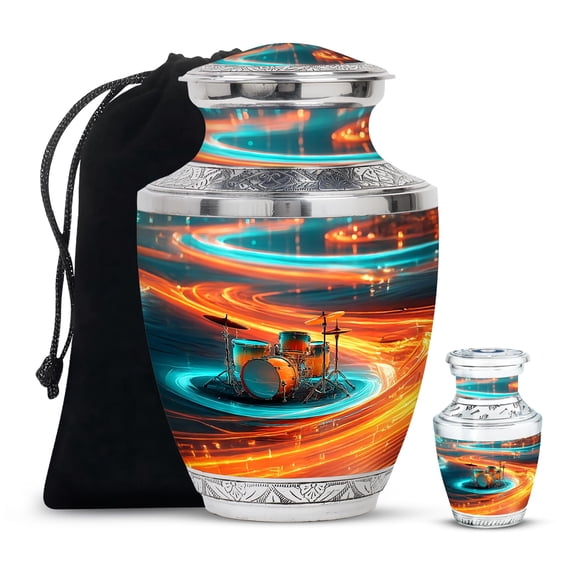 YATHABHISA Drums Cremation Urn, Burial Urns for Family, Ash Container, Human Remains Urn, Funeral Urns for Dad and Mom, Combo, 10 Inch Large & 3 Inch Small
