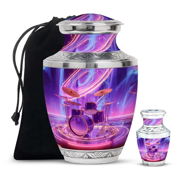YATHABHISA Drums Cremation Urn, Burial Urns for Men, Ash Container for Women, Small Urn for Human Adults, Urns for Couples, Combo, 10 Inch Large & 3 Inch Small