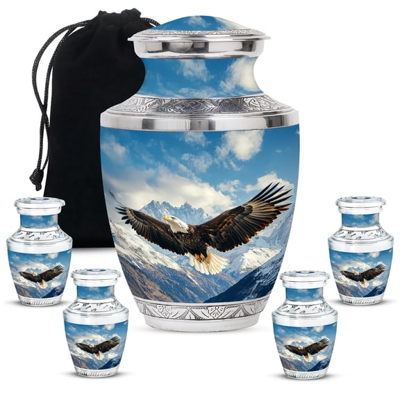 YATHABHISA Eagle Cremation Ash Urn for Men & Women, Decorative & Keepsake Urns for Ashes, Memorial Gift for Father & Mother, Blue, (10 Inch & 3 Inch Mini Set of 4)