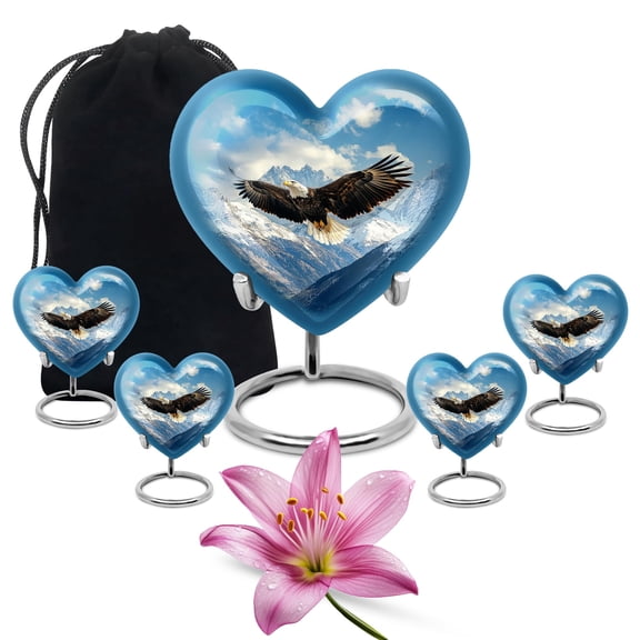 YATHABHISA Eagle Heart Cremation Ash Urn for Men & Women, Decorative & Keepsake Urns for Ashes, Memorial Gift for Father & Mother, Blue, (10 Inch & 3 Inch Mini Set of 4)