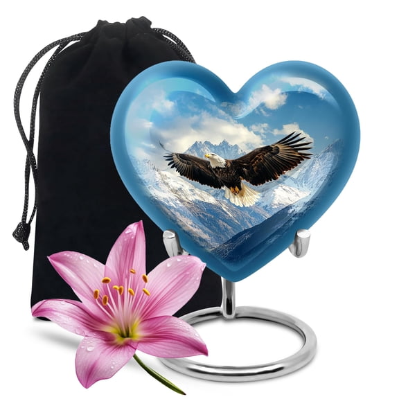 YATHABHISA Eagle Heart Shaped Urn for Human Ashes, Large Urns for Ash, Cremation & Decorative for Father & Mother, Memorial Gift for Father & Mother, Blue, 10 Inch
