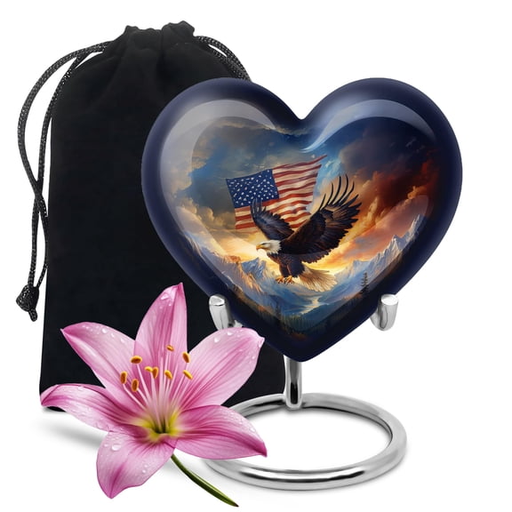 YATHABHISA Eagle Heart Shaped Urn for Human Ashes, Large Urns for Ash, Cremation & Decorative, Memorial Gift for Men & Women, Navy Blue, 10 Inch